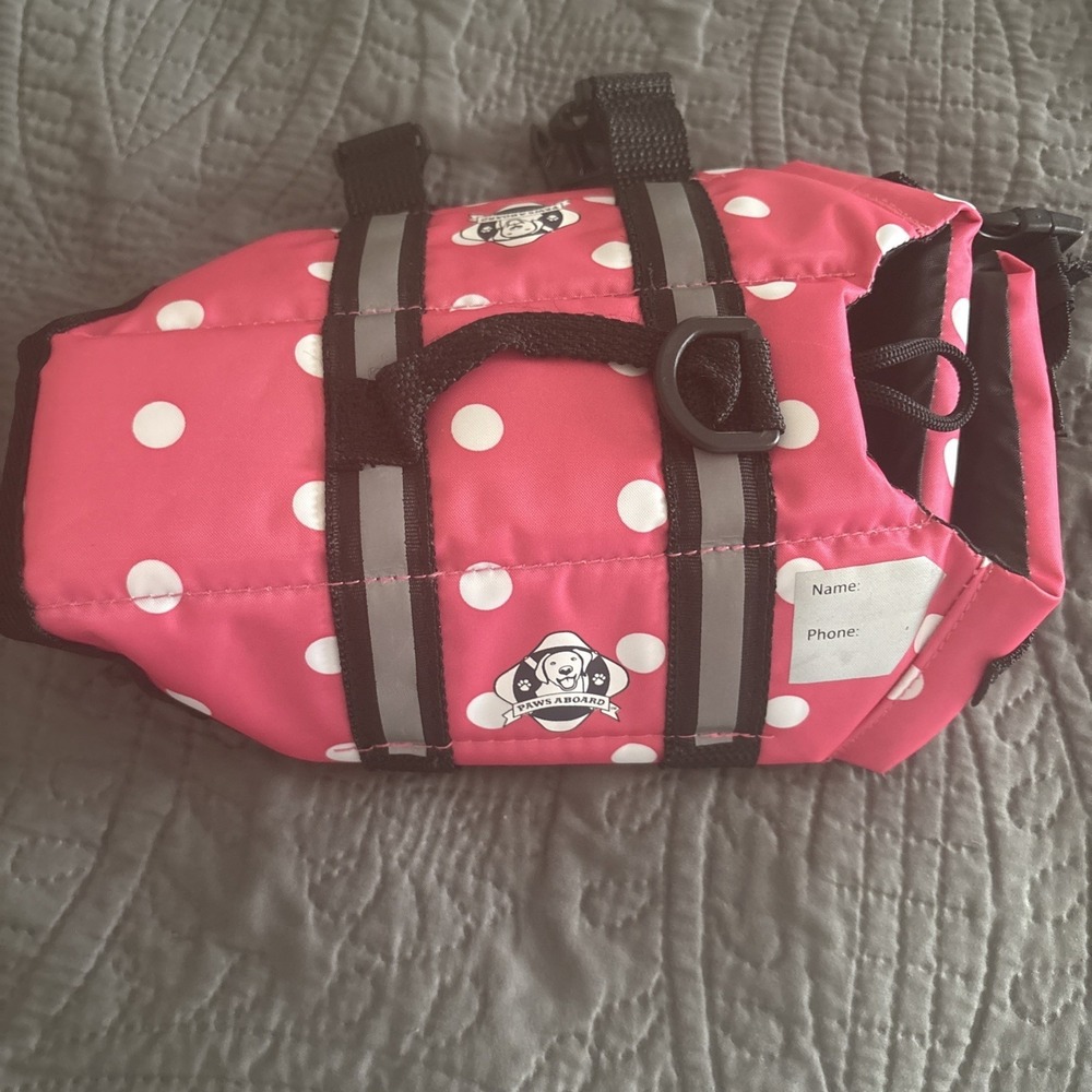 Dog Life Jacket Small Pink Polka Dot Life Vest Paws Aboard, Nylon Model‎ PP1300